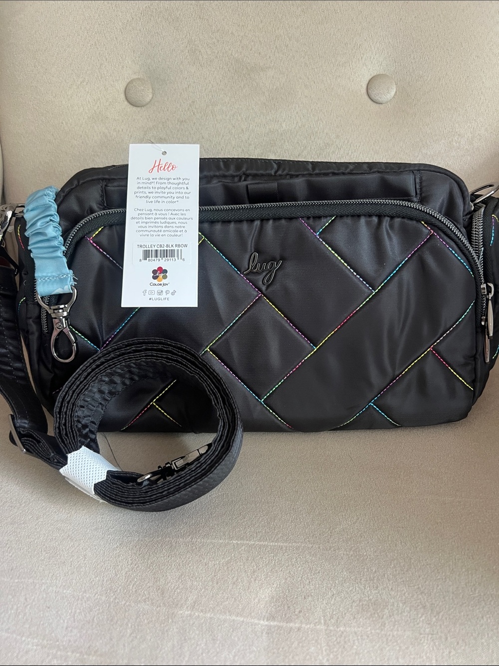 NWT Lug Trolley 2 Crossbody Bag in Black Rainbow Stitch 🌈